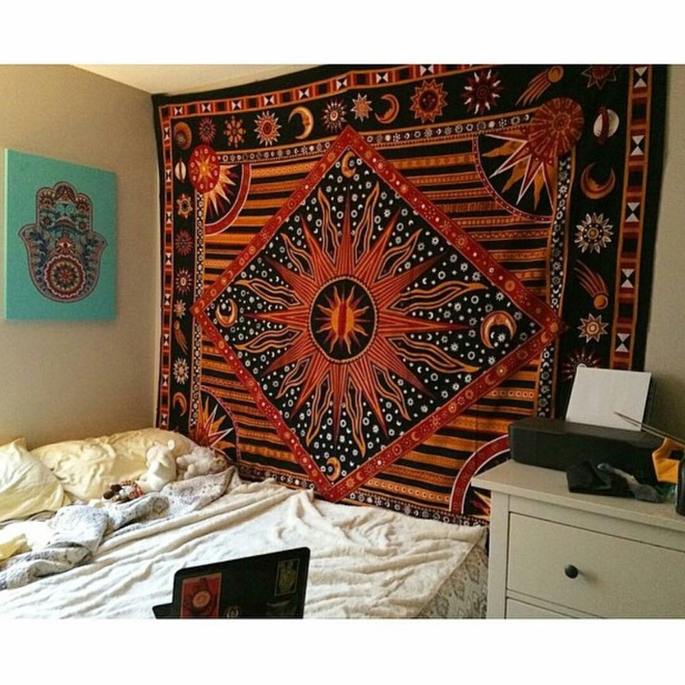 Black White Bohemian Sun Moon Tapestry Wall Hanging for Living Room Dorm Decor 